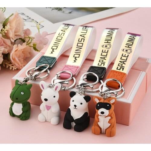 Resin 3D Dinosaur Panda Keychain Creative Cartoon Cute Animal Doll Keyring Car Backpack Key HOlder Ornament Gift