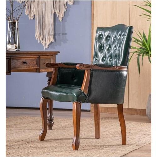 Customized American Solid Wood Study Chair Retro Distressed European Style Single Dining Chair Cafe Hotel Computer Armrest Tiger
