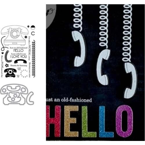 Telephone Hello Letters Metal Cutting Dies and Clear Stamps Scrapbooking Craft Stencil Album Paper Make Template Decor Design