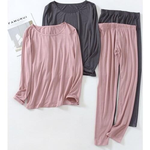 Spring Autumn Modal Thermal Underwear Womens Suit Winter Home Clothes Long Sleeve Trousers Set Tight-Fitting Inner Wear Pajamas
