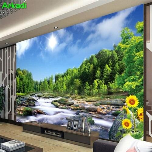 TV background wall paper 3D landscape scenery 5D murals modern Chinese style living room sofa wallpaper custom