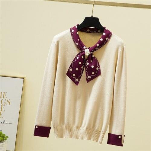 Spring New Knitting Sweater Women Sailor Collar Slim Thin Long Sleeve Knitted Pullover Spliced Dot Basic Simple Knit Sweaters