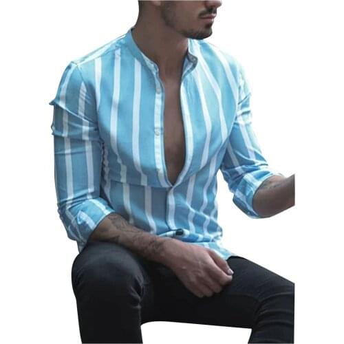 High Quality Mens Shirts Autumn Casual Striped Printed Long Sleeve Top Blouse Shirts Fashion Slim Fit Party Man Shirts #01