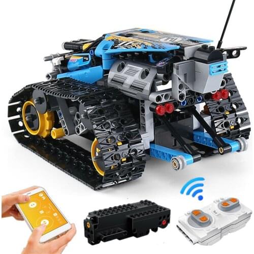 High-Tech City APP Programming Remote Control Car Speed Champion RC Tracked Stunt Racing Building Blocks Bricks Kids Toys