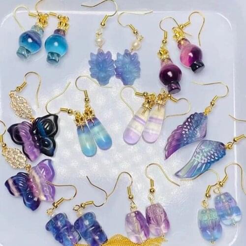 Natural fluorite Crystal Fox Earrings Fashion Women Gift 925 Sterling Silver Earring