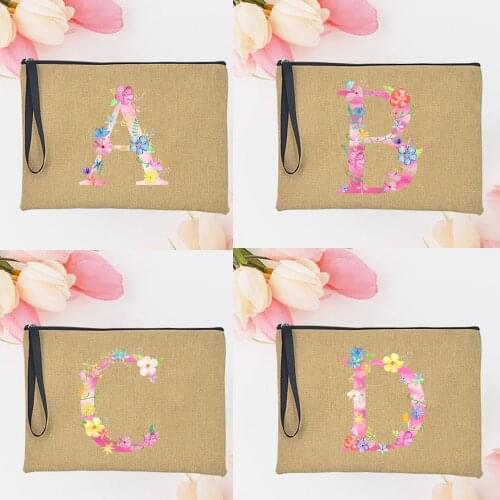 Flowers Alphabet Clutch Bag for Women Letter Casual Fashion Cosmetic Cases Makeup Bag for Ladies Graphics Zipper Handbags Gift