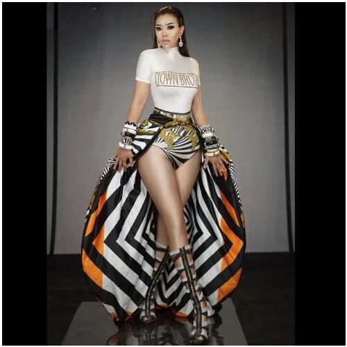 Sexy Modern Dance Performance Stage Clothing Nightclub Women Singer Dancer Costume (Bodysuit+Shawl) Dance Outfits Dance Wear