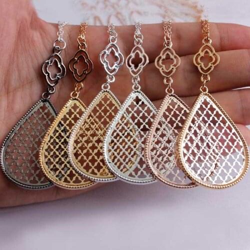 ZWPON Cutouts Teardrop Zinc Alloy Pendant Necklace for Women Fashion Zinc Alloy Clover Charms Long Necklace Jewelry Wholesale