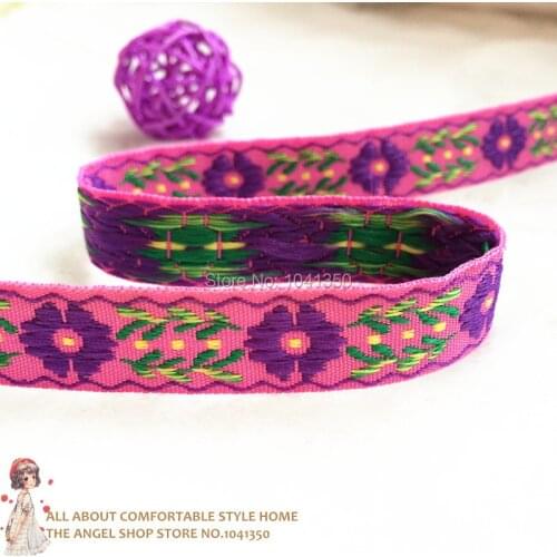1/2"13mm 20yards/lot Zakka Handmade Accessories Ribbon Laciness Light Purple Woven Jacquard Ribbon With purple Flowers