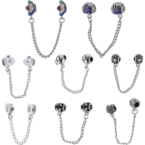 1PC New Arrival Silver Plated Blue & Pink Fan Safety Chain Fits European Style Brand Charm Bracelet DIYJewelry Making For Women