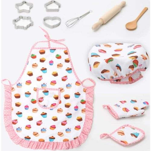 11pcs/set Kids Cooking Baking Kit Kitchen Chef Costume Role Play Apron Hat Gloves Set For Children