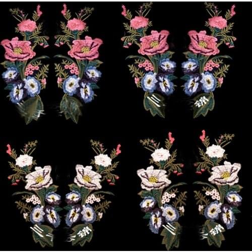 2pair rose red / beige flowers patch exquisite women dress sew on collar flower embroidery decorative decals