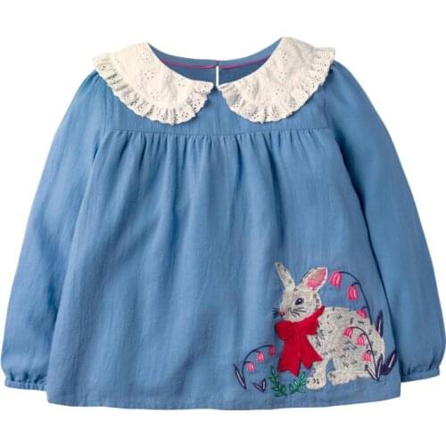 Kids 2021 Autumn New Clothes Children Bunny Print T Shirt Long Sleeve Animal Applique Tops Fall Clothes for Toddler Girls 2 To 7