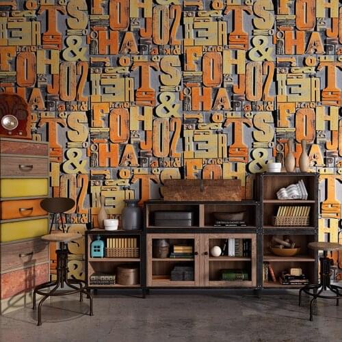 3D three-dimensional retro letters industrial wallpaper small restaurant decoration wallpaper KTV clothing store bar hotel
