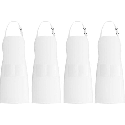 4 Pack Bib Aprons with 2 Pockets Adjustable Kitchen Cooking Chef Apron for Women & Men, White