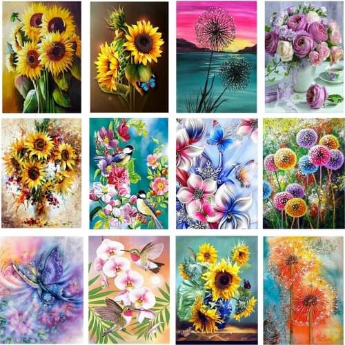 Pintura de diamantes artesanales 5D, jarrón, punto de cruz, flor de mosaico de diamantes, cesta de bordado de diamantes