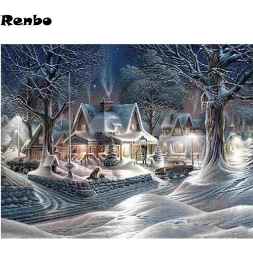 5D DIY Diamond painting Cross stitch Winter snow scenery Diamond embroidery village full Square Round Diamond mosaic pattern