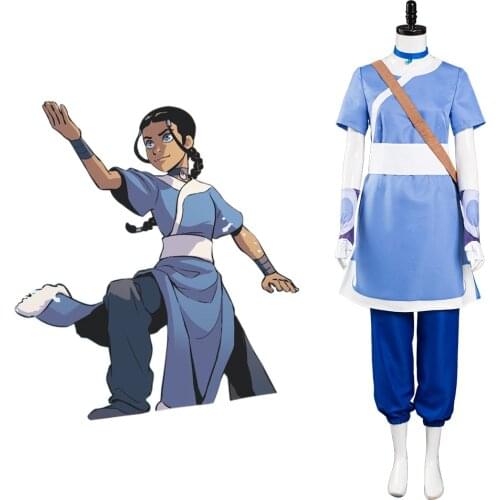 Anime Avatar the last Airbender Katara Cosplay Blue Robe Uniform Full Set Halloween Carnival Costume