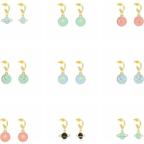 CANNER 925 Sterling Silver Earrings For Women Saturn Smiley Pendientes Plata 925 2021 Trend kolczyki Damskie Huggie Earrings