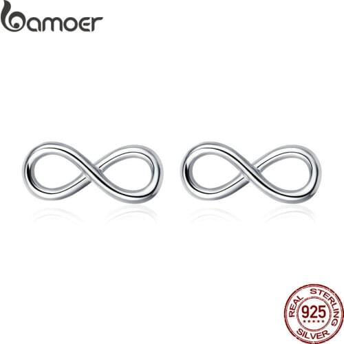 BAMOER Hot Sale 925 Sterling Silver Infinity Love Infinite Stud Earrings for Women Fashion Earrings Jewelry SCE562