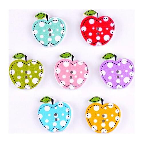 Free shipping -2015 New Random 100pcs Mixed 2 Holes Cartoon Apple Fruit Shape Wood Sewing Buttons Scrapbooking 20x21mm J1363