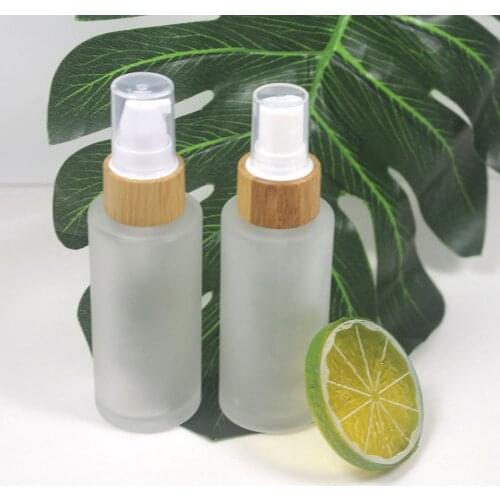 50ml Frosted Glass Lotion Bottle Wood Grain Bamboo Cover Cosmetic Skin Care Product Container Packaging