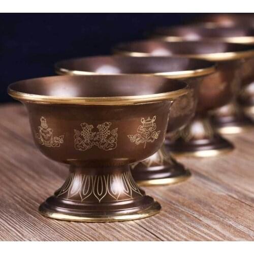 Pure Copper Holy Water Cup for Bowl Water Supply Cup for Buddha Cup India Retro Gold Auspicious Water Supply Bowl
