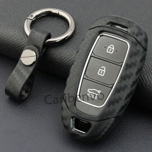 Car Key Chain Case Carbon Fiber Textured For New Hyundai Accent Santa Fe Elantra GT Kona Nexo i30 Keychain Cover Holder Clasp
