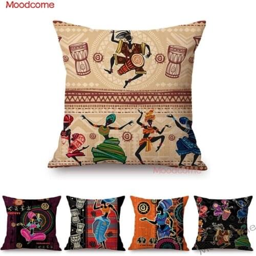 Cartoon African Woman Dancing Exotic Pattern Design Living Room Decoration Pillow Case Africa Ethnic Art Sofa Cushion Cover Case