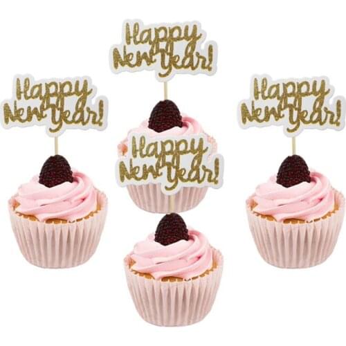 Chicinlife 10Pcs 2020 Happy New Year Cupcake Topper Table Eve Happy Birthday Party wedding Decoration Anniversary Supplies