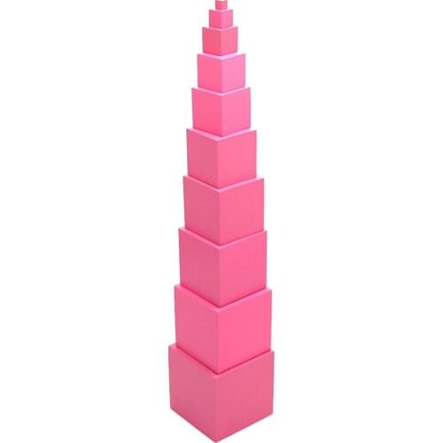 High Quality Wooden Montessori Mathematics Toys Pink Tower Solid Wood Cube Kids Preschool Educational Toys for Children Gifts