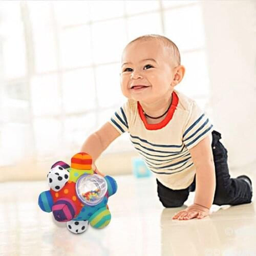 0-12Month Baby Toy Fun Pumpy Ball Cute Plush Soft Cloth Hand Rattles Bell Training Grasping Ability Toy Boys Ring Toys Kids Gift