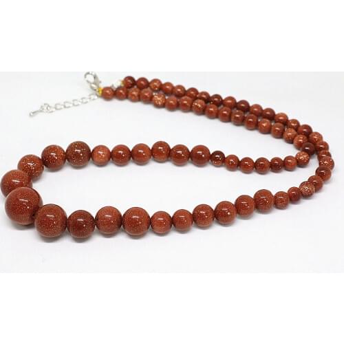 Elegant blue gold-color sandstone stone 6-14mm round beads high quality women hot necklace jewelry 18inch B1454