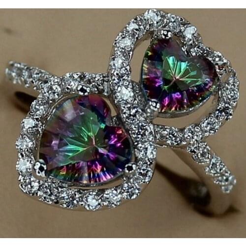 Fleure Esme Luxury vintage Wedding rings Jewelry for women christmas gifts Rainbow Cubic Zirconia Rhodium Plated R762 size 7 8 9