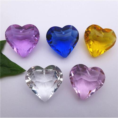 Heart shape crystal pendant chandelier lamp curtain DIY findings accessories glass 30/45 mm white/pink/yellow/blue free shipping