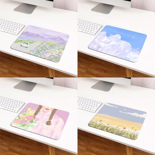 Kawaii Mouse Pad Fresh oil painting Cute Deskpad Gaming Wrinting Cute Desk Mats for Office Home PC Computer Keyboard 22X18CM