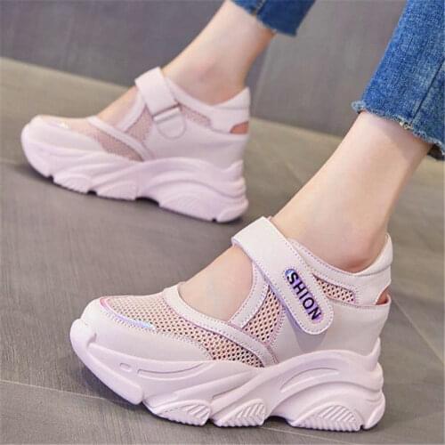 Fashion Sneakers Womens Cow Leather Sandals Platform Wedge Closed Toe High Heels Party Punk Goth Shoes 34 35 36 37 38 39