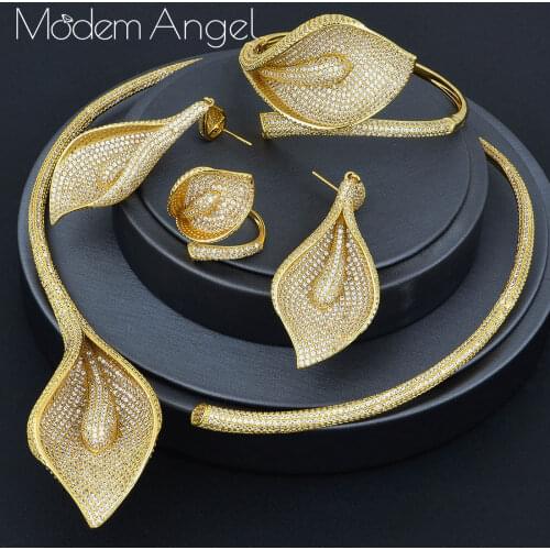 MoonTree Luxury Flower Lily Full Micro AAA Cubic Zirconia Copper Women Necklace Earring Dubai Jewelry Set Jewellery Addiction