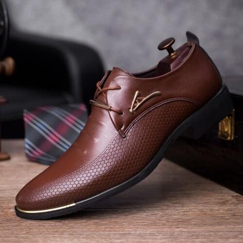 Mens Leather Casual Shoes PU Surface, Brown Dress Shoes, Mens English Pointed Shoes, Designer Shoes Shoes Men