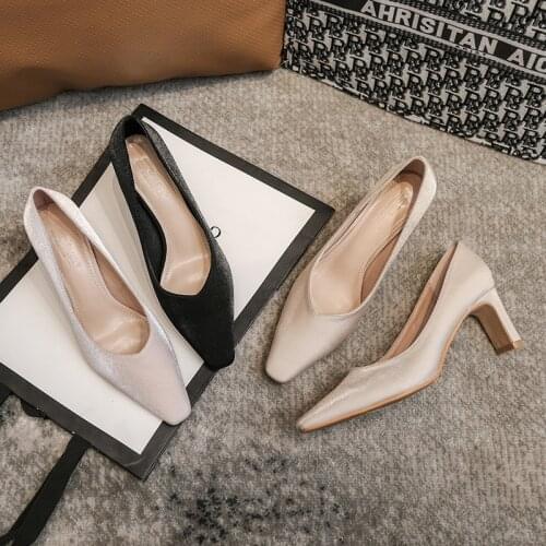 Spring 2021 new thick heeled womens high-heeled shoes with square head single shoes for womens OL professional womens shoes