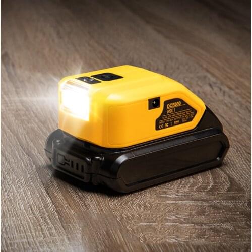 Upgrade Replacement DCB090 Power Source For Dewalt 20v Max 18V Battery Adapter with Dual USB DC 12V LED Work Light