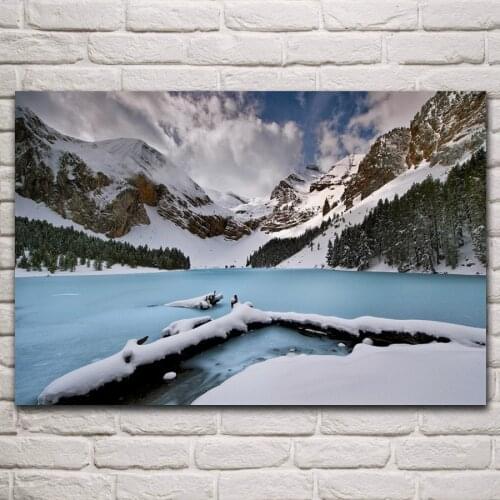 Pyrenees mountains lake Spain winter nature landscape living room home art decor wood frame fabric poster KP786