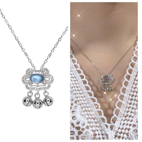 Pure 925 Sterling Silver Necklace Women Chain Clavicle Accessories Female Fashion Moonstone Lock Pendant Necklace For Girl Choke