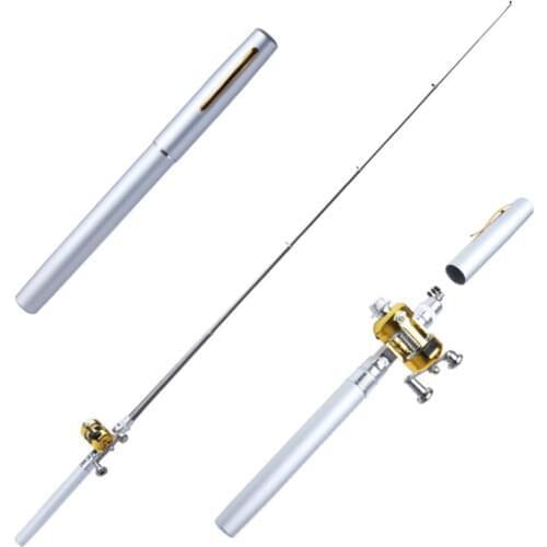 Portable Mini Telescopic Pocket Fish Pen Aluminum Alloy Fishing Rod Pole + Reel Wheel small sea otter portable fishing rod c1006