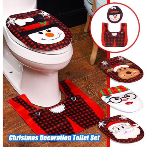 Christmas Toilet Decoration Santa Claus Bathroom Mat Christmas Toilet Seat & Cover Christmas Toilet Lid New Year Xmas Decoration