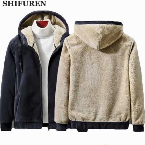 SHIFUREN Winter Warm Fleece Jacket Men Outwear Long Sleeve Thermal Fleece Hooded Coats Hoody Male Clothing Chaqueta Hombre M-6XL