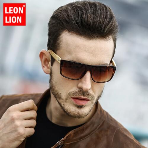 LeonLion 2021 Leopard Wood Sunglasses Men Luxury Classic Polarized Eyewear Street Beat Vintage Outdoor Oculos De Sol Gafas UV400