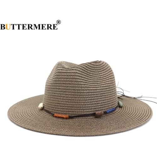 BUTTERMERE Womens Sun Hat Panama Straw Hat Men Women Wide Brim Sombrero Jazz Male Female 2021 New Casual Summer Hat Chapeau