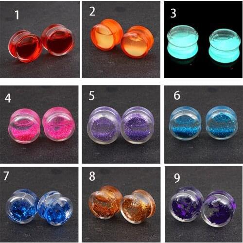 TIANCIFBYJS Ear Flesh Tunnel With Giltter Blood Acrylic Body Piercing Plugs Earrings Gauges Tunnel For Ear Expander 0g Tunnels