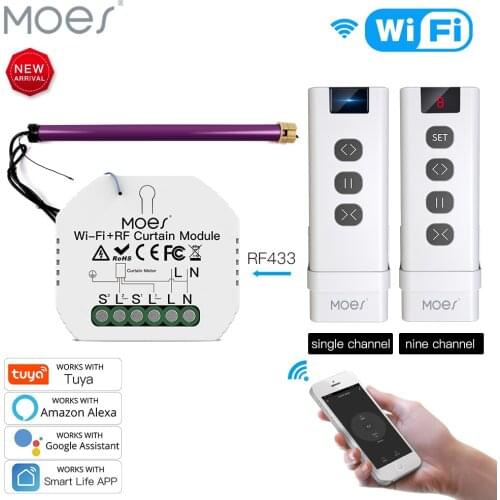 Tuya Smart Life WiFi RF433 Blind Curtain Switch with Remote for Electric Roller Shutter Sunscreen Google Home Alexa Smart Home